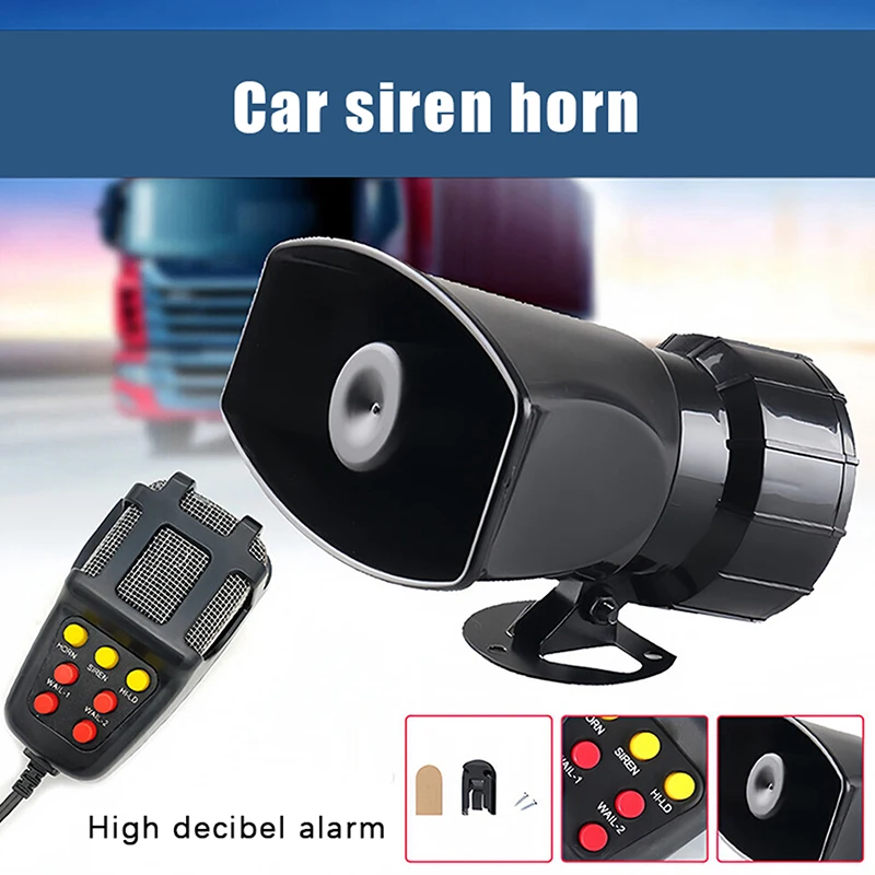 Car Electronic Warning Siren 7-Sound 12V 100W 125dB with Voice Mic