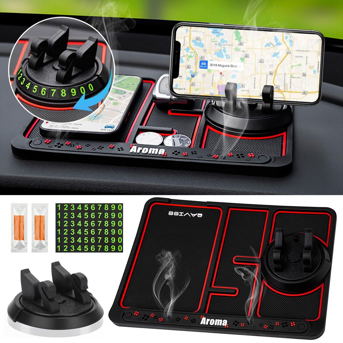Anti-Slip Car Dashboard Mat With Phone Holder & Aromatherapy (Radium Night Glow)