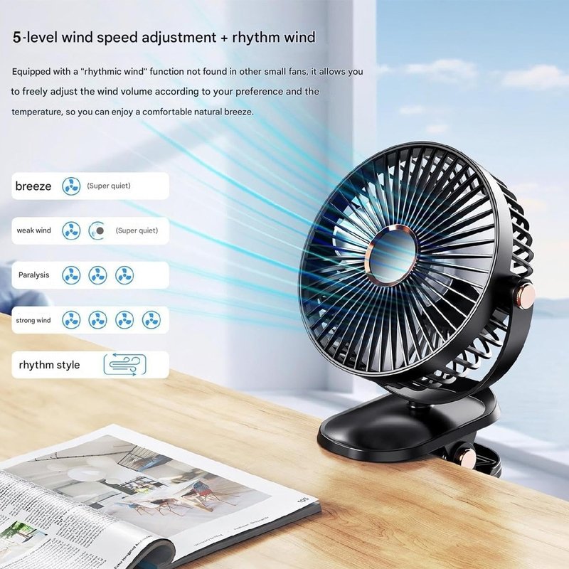 Rechargeable Desktop Mini Clip Fan with LED Light – Perfect for Travel, Home & Office