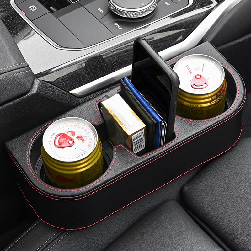 Premium PU Leather Car Seat Gap Organizer & Dual Cup Holder